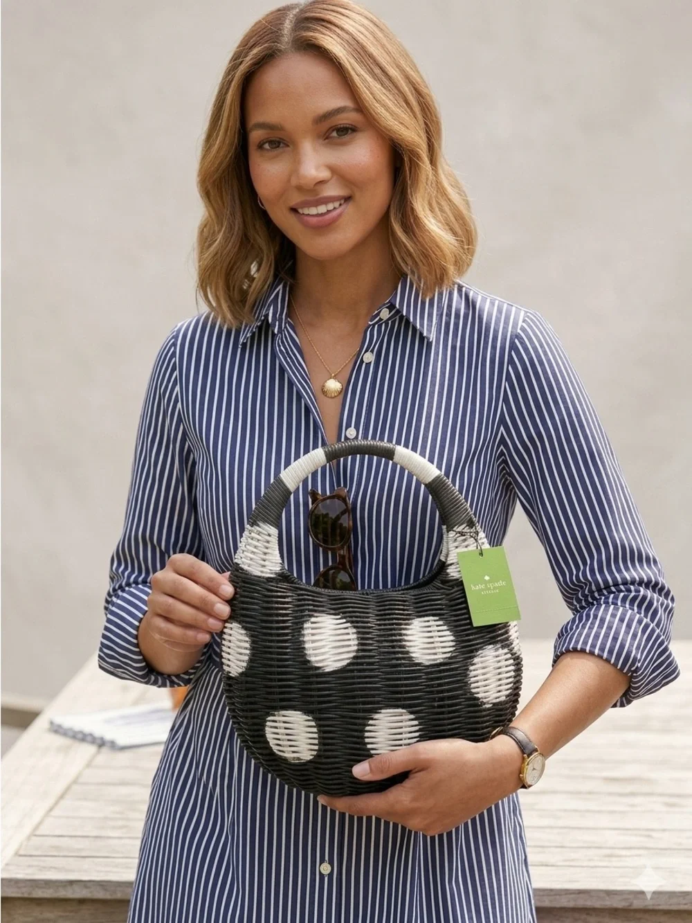 Kate Spade X Target Polka Dot Wicker Crescent Bag NWT Summer Preppy Straw Hobo